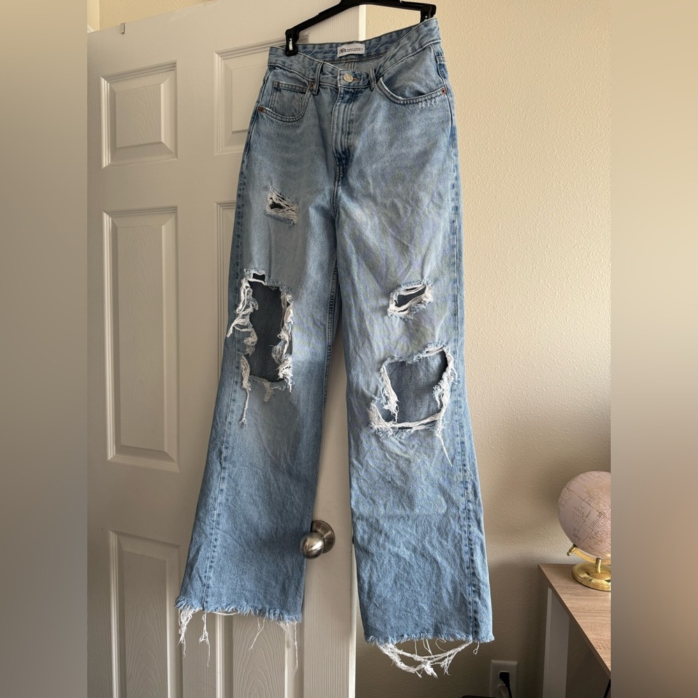 ZARA Distressed Wide-Leg Jeans